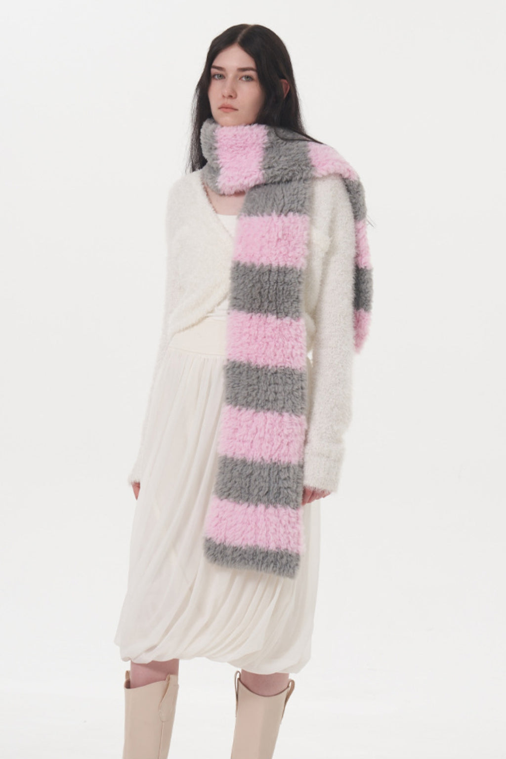 Fuzzy Striped Scarf Contrast Multifunction Head Long Fashion Accessories Pink One Size 5a1070db-f436-4e5d-9921-9fca956955be-Max Trendsi
