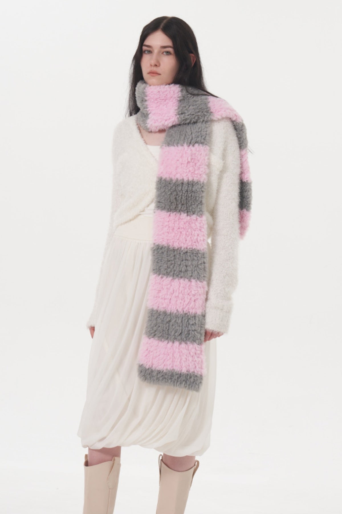 Fuzzy Striped Scarf Contrast Multifunction Head Long Fashion Accessories Pink One Size 5a1070db-f436-4e5d-9921-9fca956955be-Max Trendsi