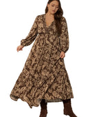 Plus Size Printed V-Neck Balloon Sleeve Maxi Dress