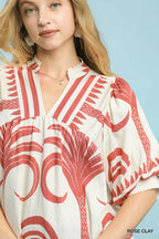 Umgee Womens Blouse Rose Folk Art Palm Print Puff Short Sleeve Top 5a287250-dbee-41f7-92f3-4e7d80272bae-Max-Origin Trendsi