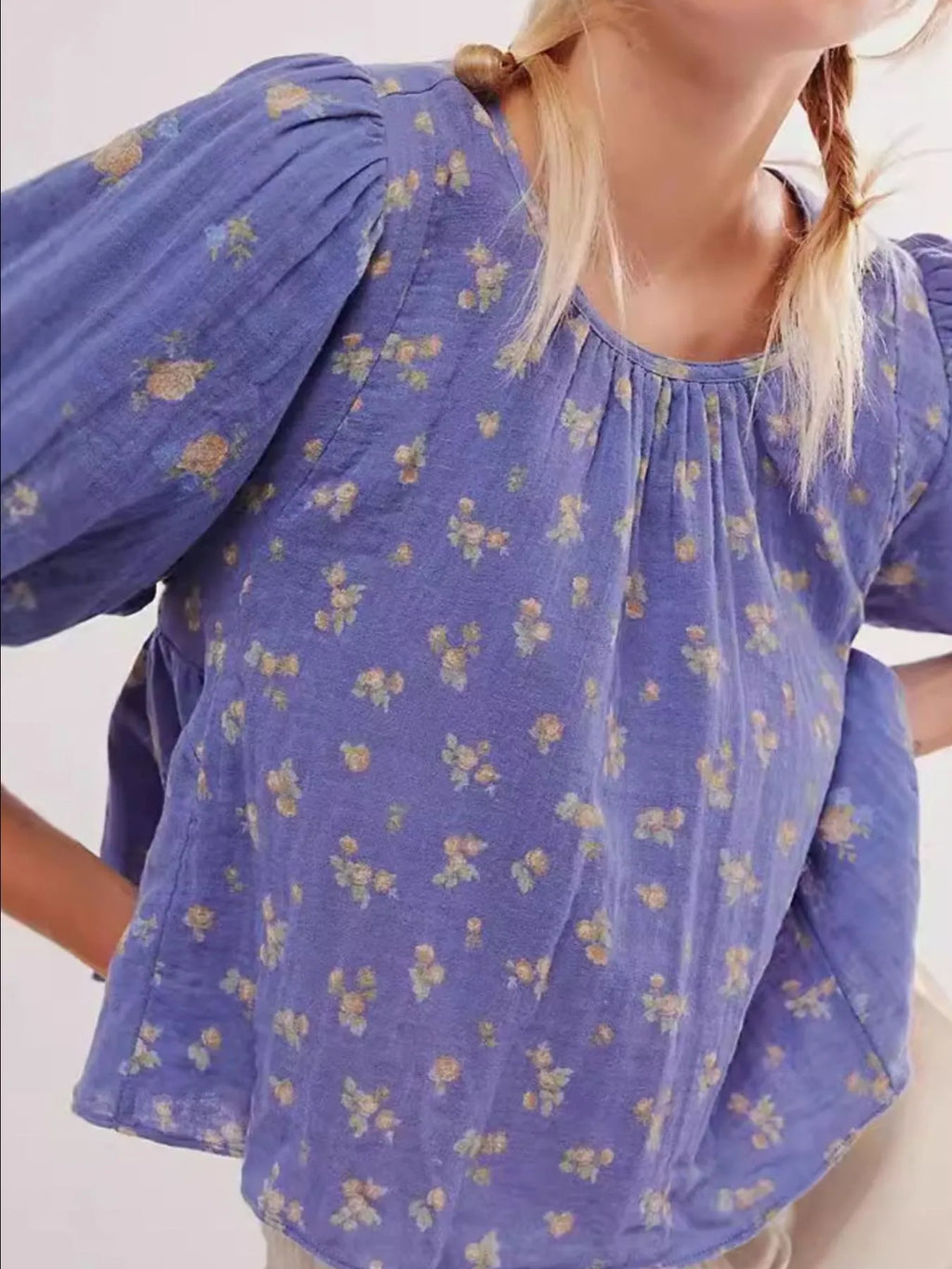 Women's Blouse Floral Puff Short Sleeve Bow Back Backless Top 5a2ea31e-7019-43b8-9bf3-66307afd3b04-Max-Origin Trendsi