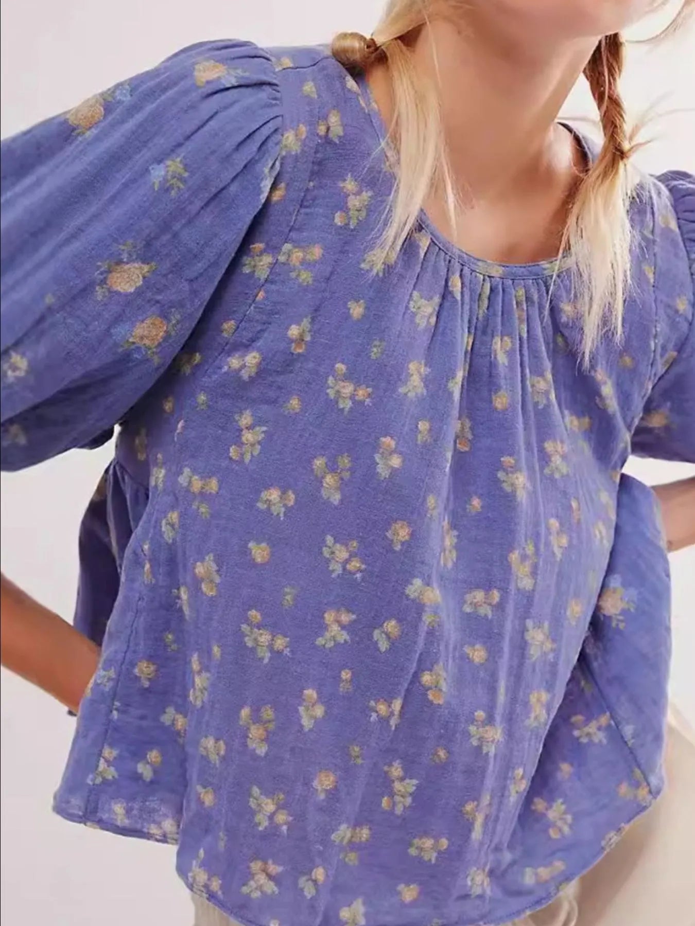 Women's Blouse Floral Puff Short Sleeve Bow Back Backless Top 5a2ea31e-7019-43b8-9bf3-66307afd3b04-Max-Origin Trendsi