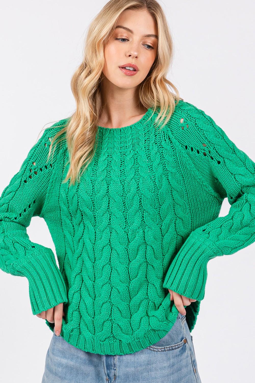 SAGE + FIG Emerald Sweater Cable-Knit Long Sleeve Eyelet Knitwear 5a33a5fb-ac07-498b-a26a-5def8869827f-Max Trendsi