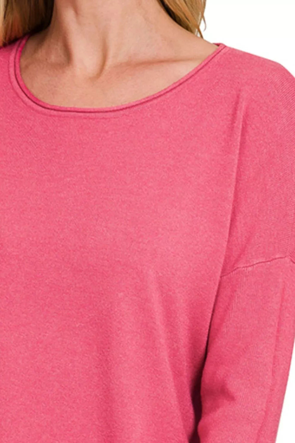 Zenana Womens Sweater Viscose Magenta Long Sleeve Front Pockets Top 5a3b1e55-7c84-46ae-9566-b203293ac74c-Max-Origin Trendsi