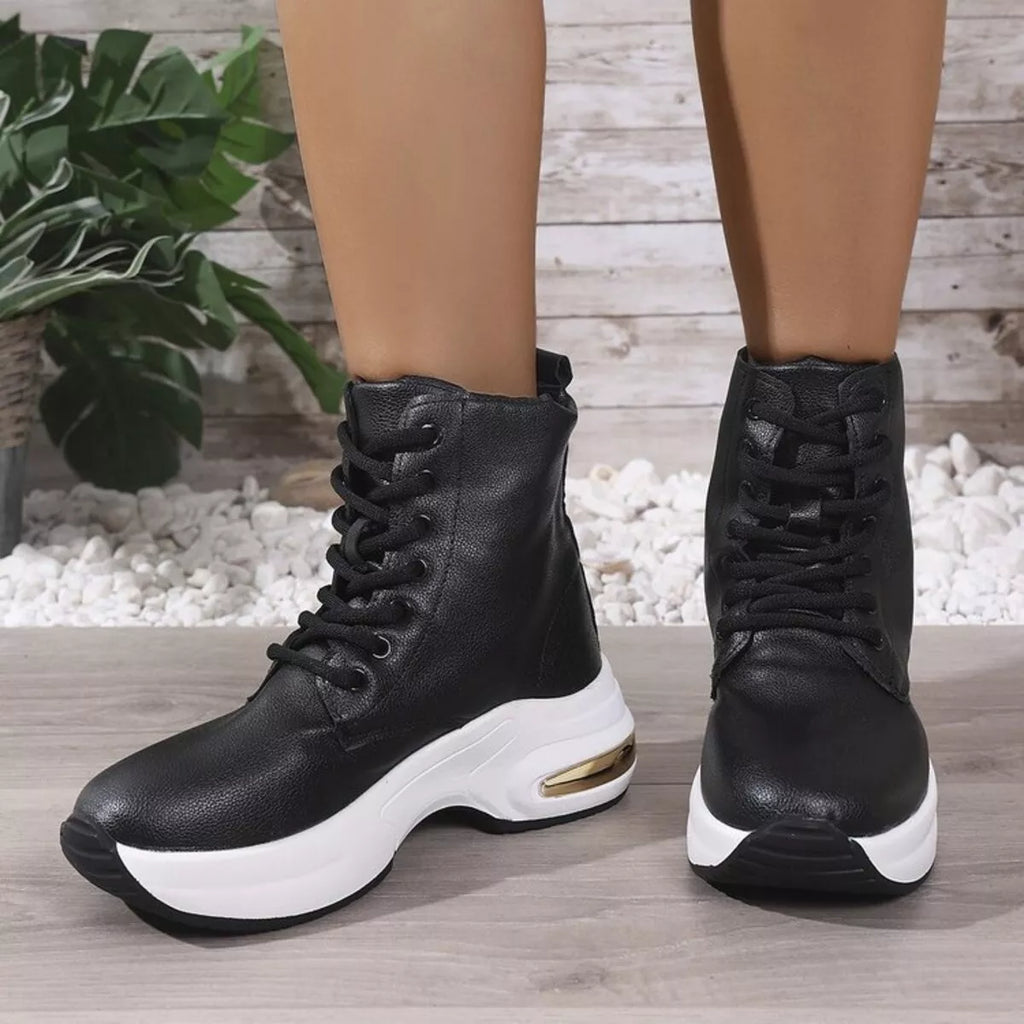 Women's Ankle Boots Pu Leather Lace Up Platform Mid Heels Shoes 5a487bb747374faea703f4d8fa5018e2-Max-Origin Trendsi