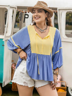 Plus Size Ruched Tie Neck Blouse with Balloon Sleeves