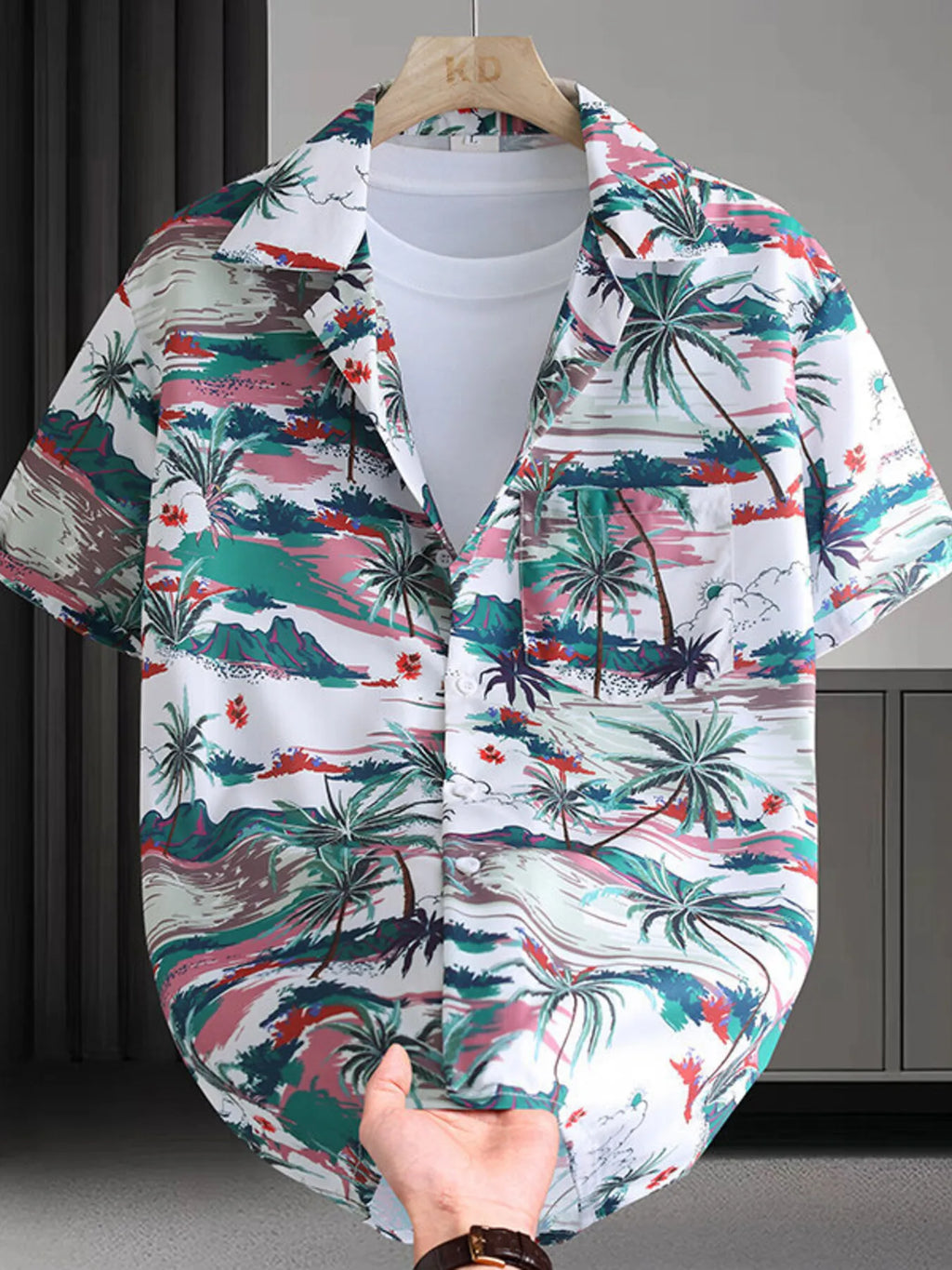Men's Shirt Hawaiian Colorful Print Short Sleeve Button Up Top Turquoise 5a65659125f743c59eafd98d20579944-Max-Origin Trendsi