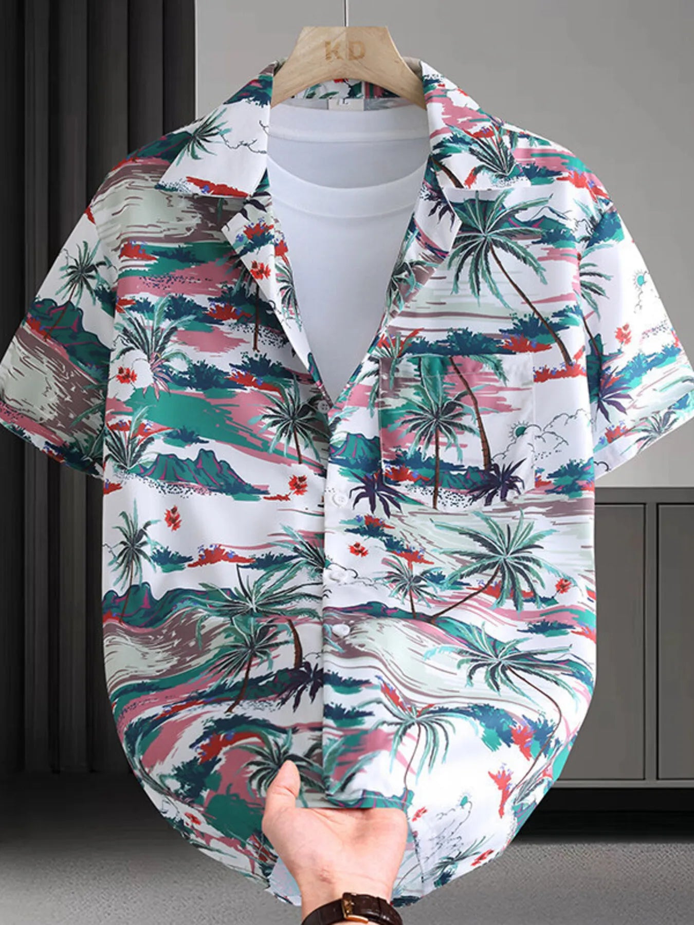 Men's Shirt Hawaiian Colorful Print Short Sleeve Button Up Top Turquoise 5a65659125f743c59eafd98d20579944-Max-Origin Trendsi