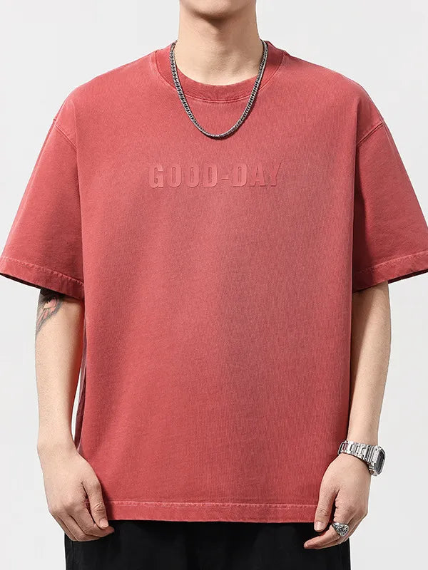 Men's Cotton T-Shirt Basic Style Round Neck Good Day Print Short Sleeve Top Red 5a68f803-c4ae-478a-b642-ba84a33a0ef3-Max-Origin Trendsi