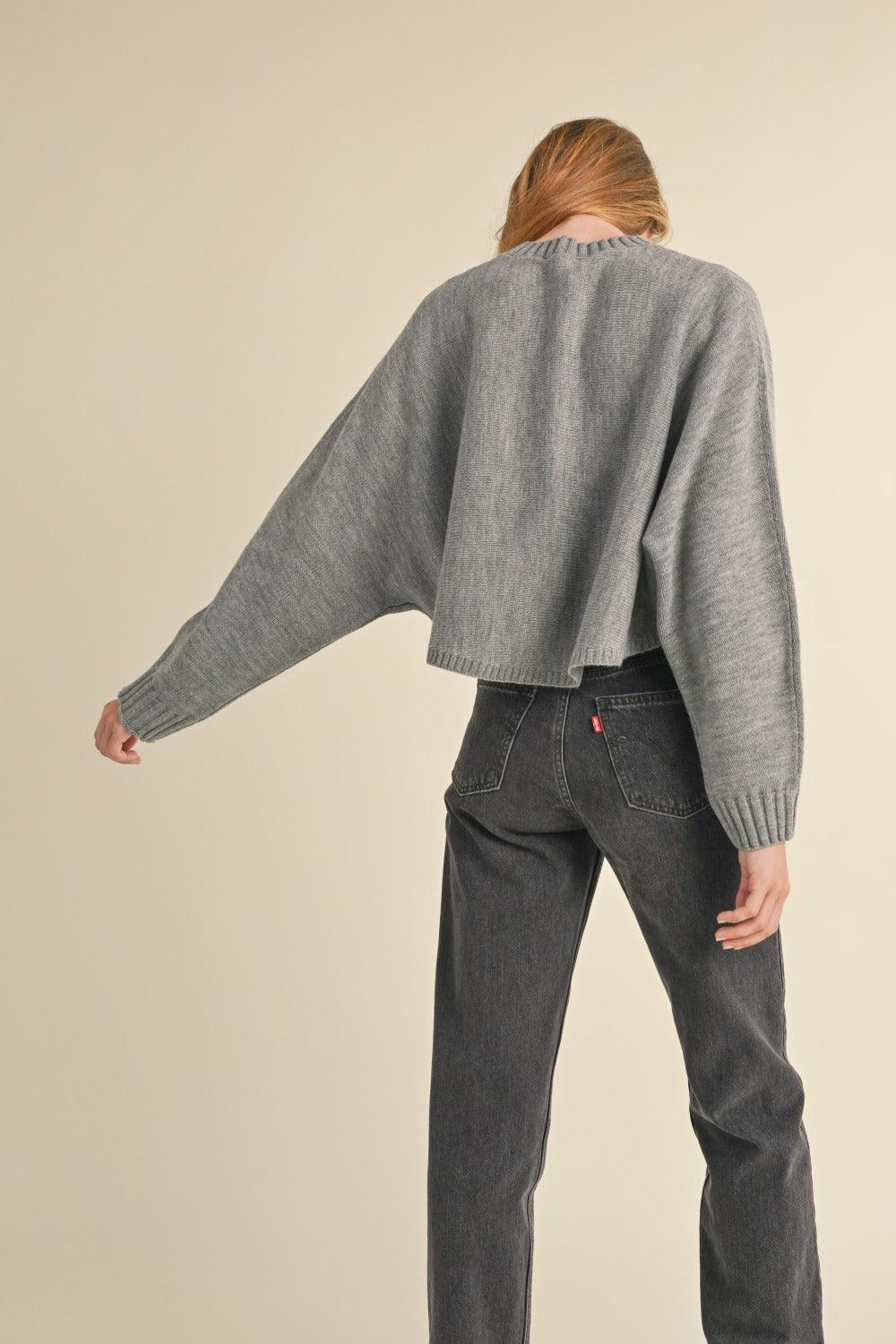 Mable Gray Sweater Round Neck Dolman Sleeve Cropped Basic Style 5a69c9e9-e32c-4122-9bd0-3c5c009f6b0c-Max Trendsi