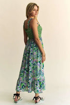 Davi & Dani Midi Dress Multi Green Floral Smocked Bodice Geo Ruffle Strappy 5a6a4fccdd4647df8a55d9f12269667c-Max-Origin Trendsi