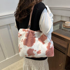 Furry Tote Handbag Large Cow Print Women Zipper Shoulder Bags 5a79345a-c937-4df2-bac6-019c5e35e33d-Max Trendsi