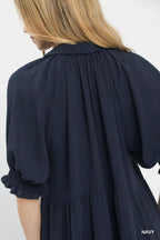 Umgee Midi Dress Ruffled Navy Blue Solid Tiered Short Puff Sleeves 5a7a60f5-a0ee-4357-84c7-1238bfdbe11d-Max-Origin Trendsi