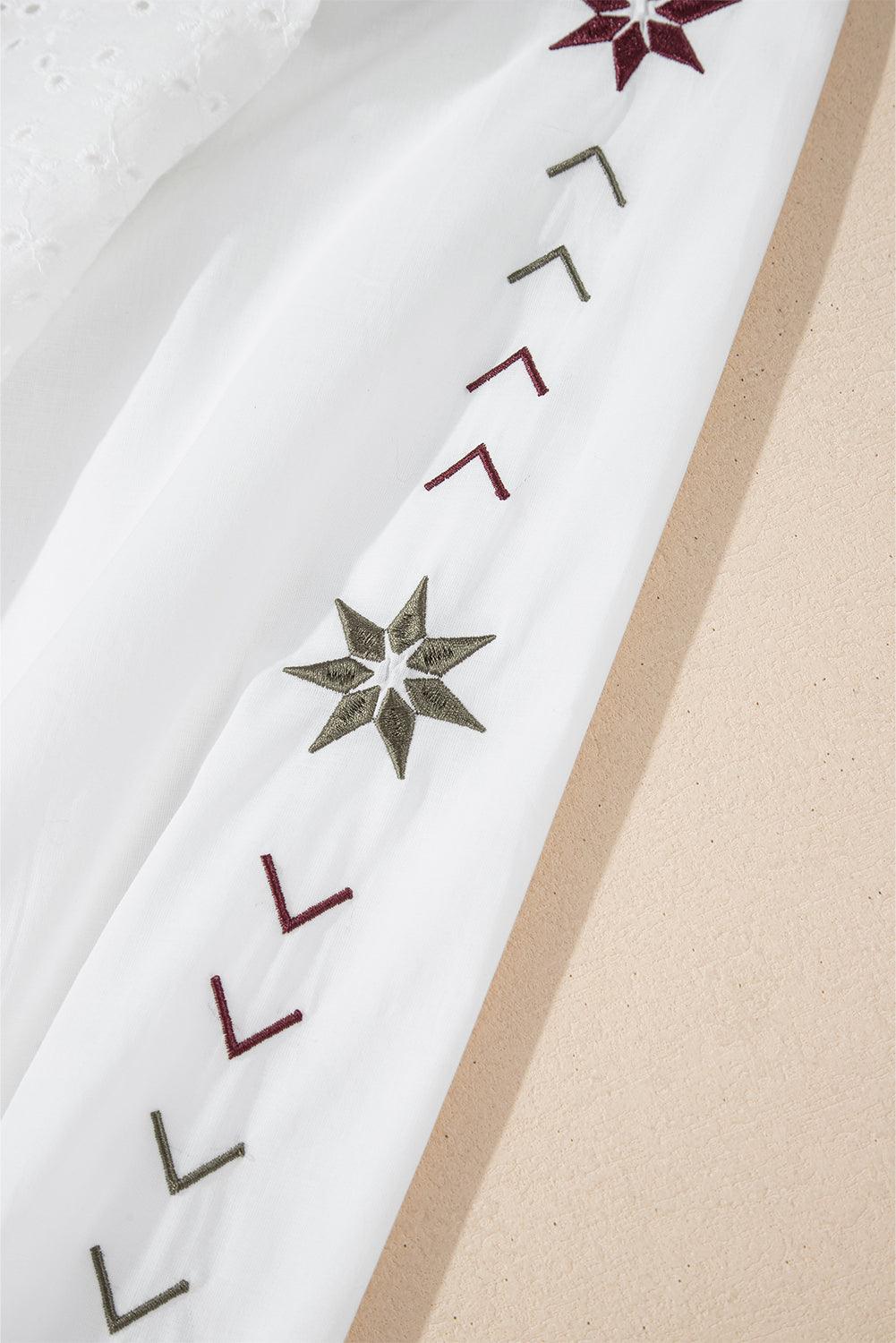 White Shirt Embroidered Eyelet Collared Neck Long Sleeve Blouse 100% cotton 5a924319-956e-47ce-9219-8bc6780850f0-Max Trendsi