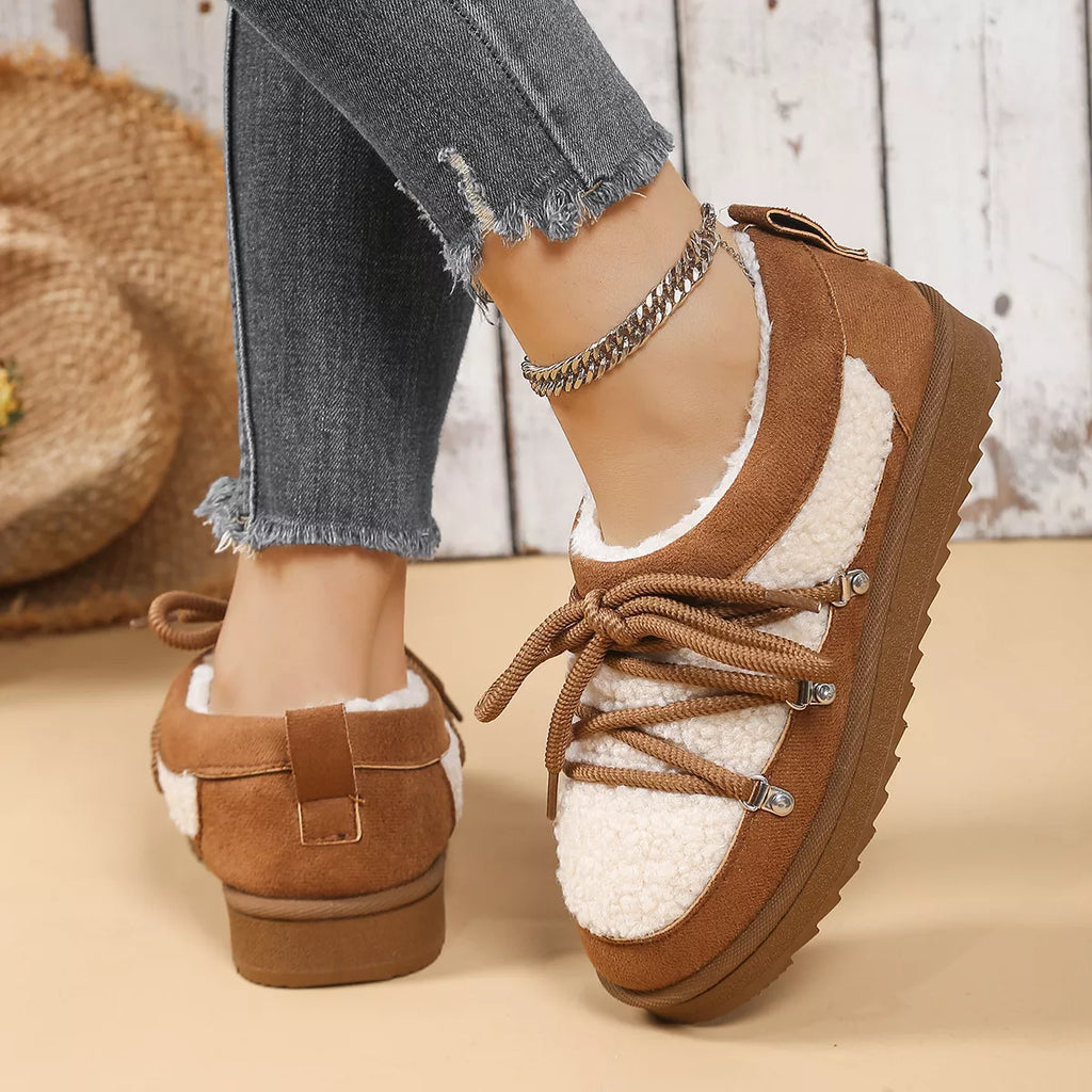 Women's Ankle Boots Lace Up Round Toe Platform Fluff Shoes Camel 5a9405d4546642ab8df135f37b5f23a0-Max-Origin Trendsi