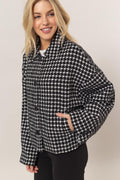 HYFVE Tweed Plaid Jacket Button Up Collared Neck Long Sleeve Pocketed Black 5a96fc11-8791-4631-9703-4f784613c194-Max Trendsi