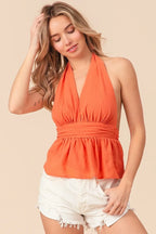BiBi Tank Top Orange Ruched Back Open With Halter Neck Wrinkled 5a98b2841bfa47ad9a082bed61d8ce26-Max-Origin Trendsi