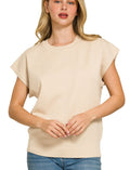 Zenana Viscose Round-Neck Short Sleeve Sweater