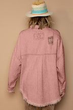 POL Shacket Distressed Powder Brick Button Down Raw Hem Oversized 5a9a6d72-7695-4500-a9e2-c4aeb7d3ec18-Max Trendsi
