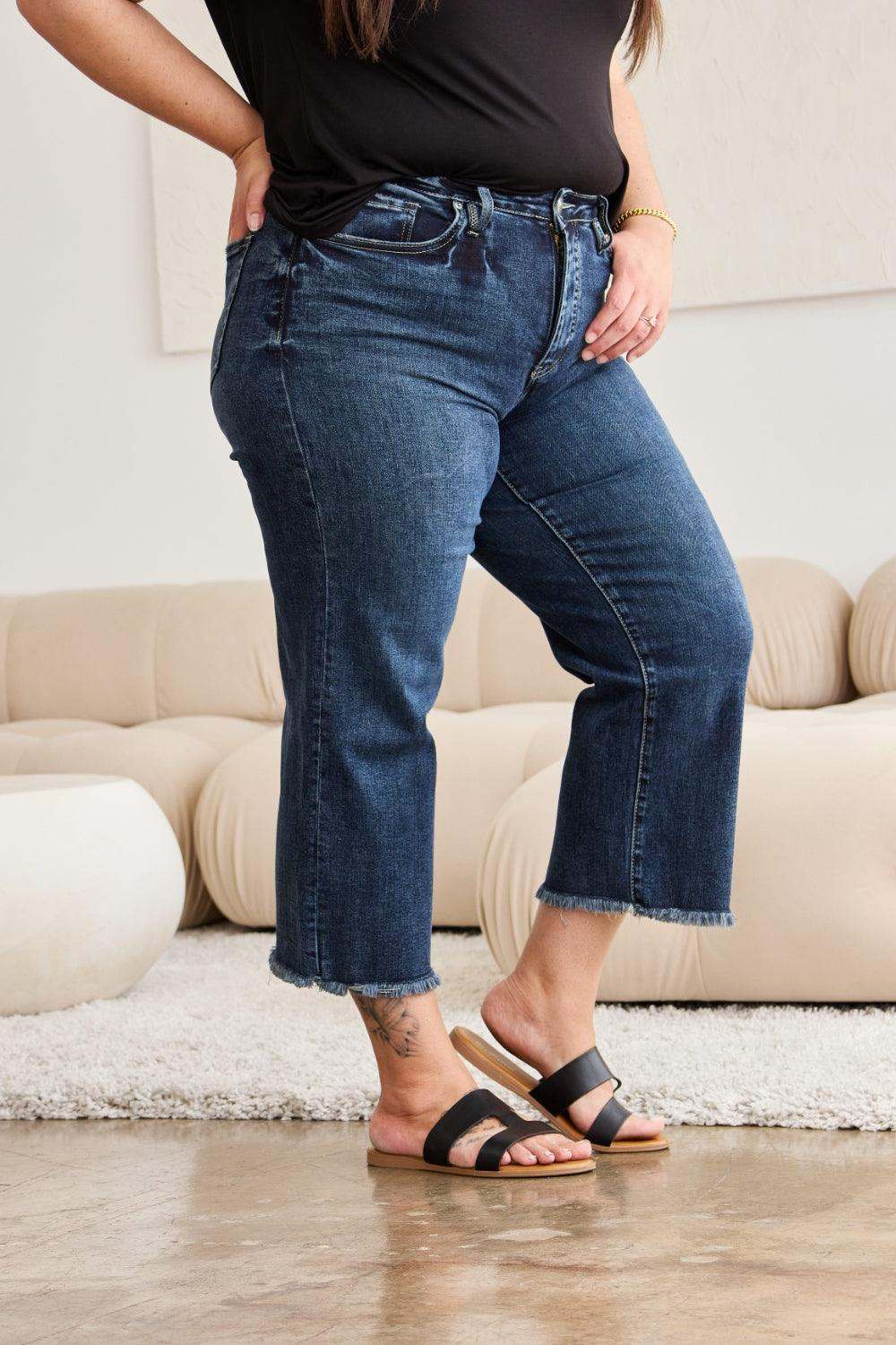 Plus Size Tummy Control High Waist Raw Hem Jeans Denim Pants 5aa009ac-9211-4901-b626-64b731733eef-Max Trendsi