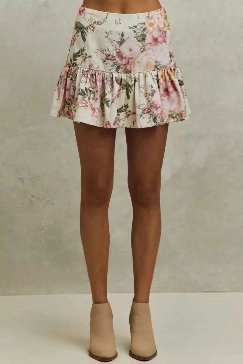 SO ME Floral Print Fit and Flare Mini Skirt