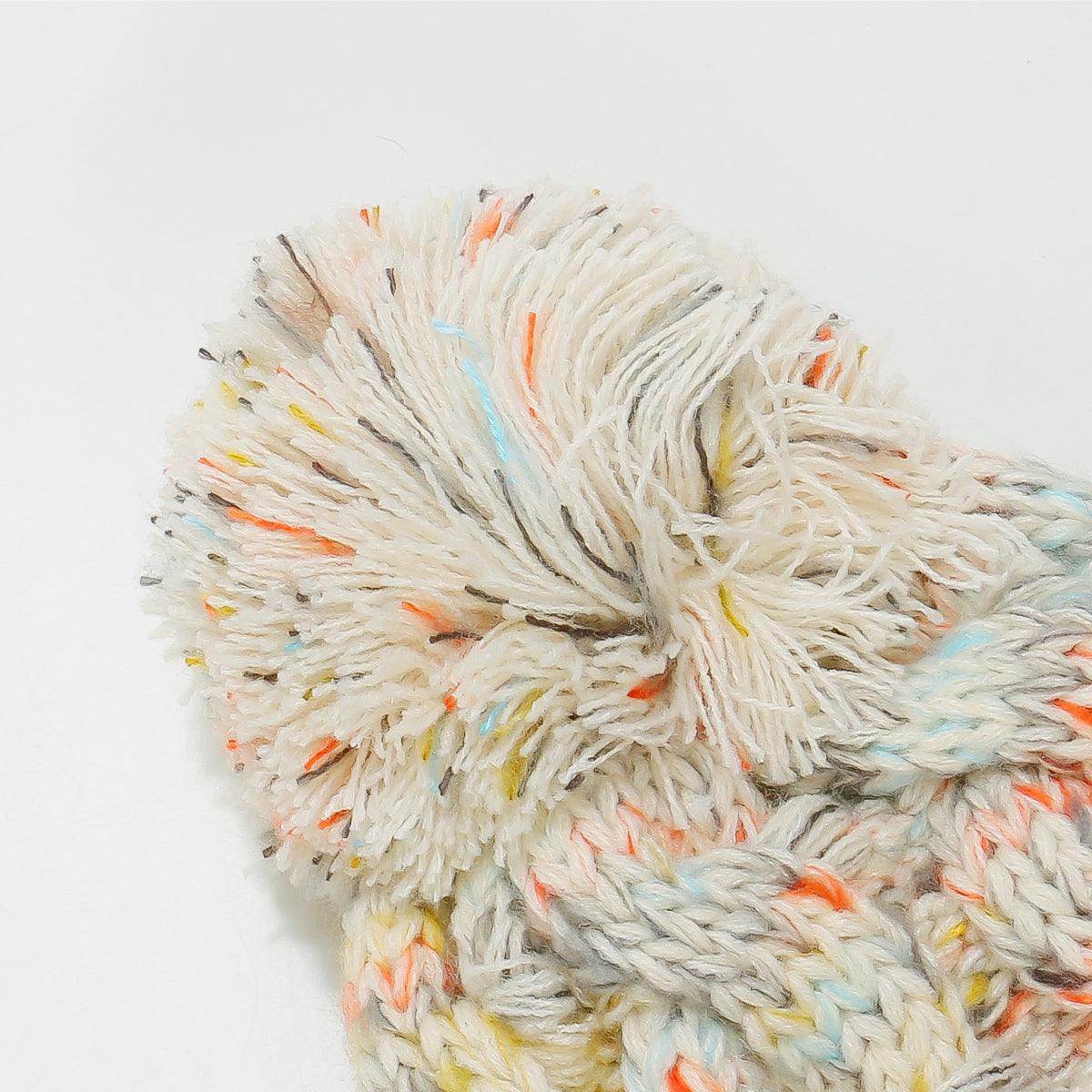 Contrast Cable-Knit Hat with Pompom Faux Fur Insulated