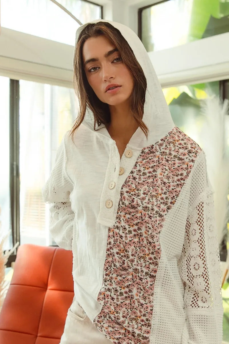 BiBi Hoodie Top Ivory Slub Jersey with Lace Combo Buttoned Long Sleeve 5ac85d95266542af91806a550a81b215-Max-Origin Trendsi