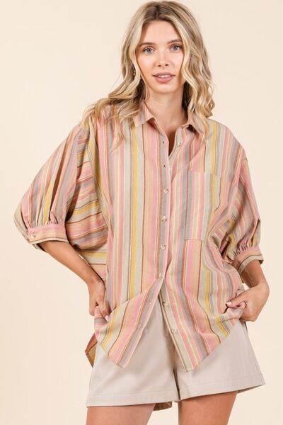 Mittoshop Striped Shirt Multicolor Bubble Half Sleeve Button Down Top 5aca2efe-5cc7-469d-ba86-5d740a914745-Min Trendsi
