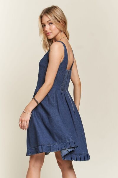 ADORA Denim Dress Smocked Back Square Neck Strappy Pleated 5ad7a57c-ca9a-441a-a567-28556844f2a8-Min Trendsi