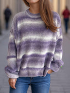 Gradient Striped Sweater Round Neck Dropped Shoulder Pullover 5ad9fad3-d881-4e52-9323-f268826653e5-Max Trendsi