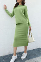 Women Sweater Set Round Neck Knit Top and Midi Skirt Basic Style 2 Pcs 5ae26a80-2d5b-4f1b-be44-33fe2afe5b04-Max Trendsi