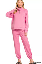 Zenana Womens Joggers Set Candy Pink Scuba Half Zip Sweatshirts and Pants 5ae56f62dae04c51946b671321b4a915-Max-Origin Trendsi