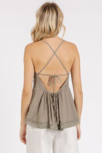 Mittoshop V-Neck Cami Crisscross Back Lace Detail Mocha 5af799a3-342c-472e-b984-2db97f3e43e7-Min Trendsi