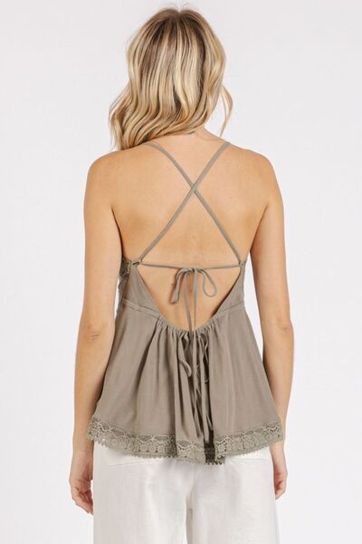 Mittoshop V-Neck Cami Crisscross Back Lace Detail Mocha 5af799a3-342c-472e-b984-2db97f3e43e7-Min Trendsi
