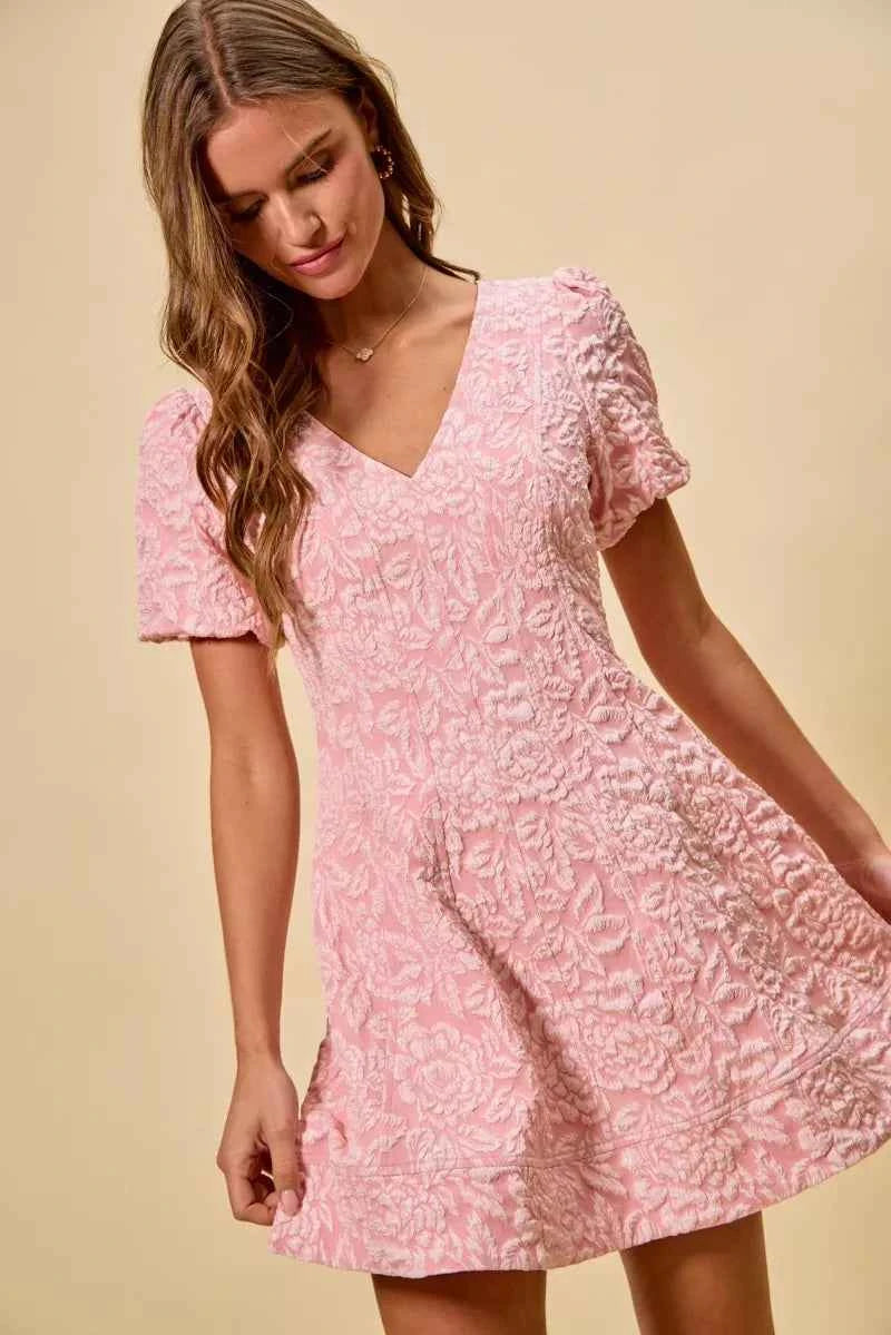 SO ME Mini Dress Floral Jacquard Blush Pink Fit And Flare Daily 5b1347c3ae574dbe9042d5df89240a03-Max-Origin Trendsi