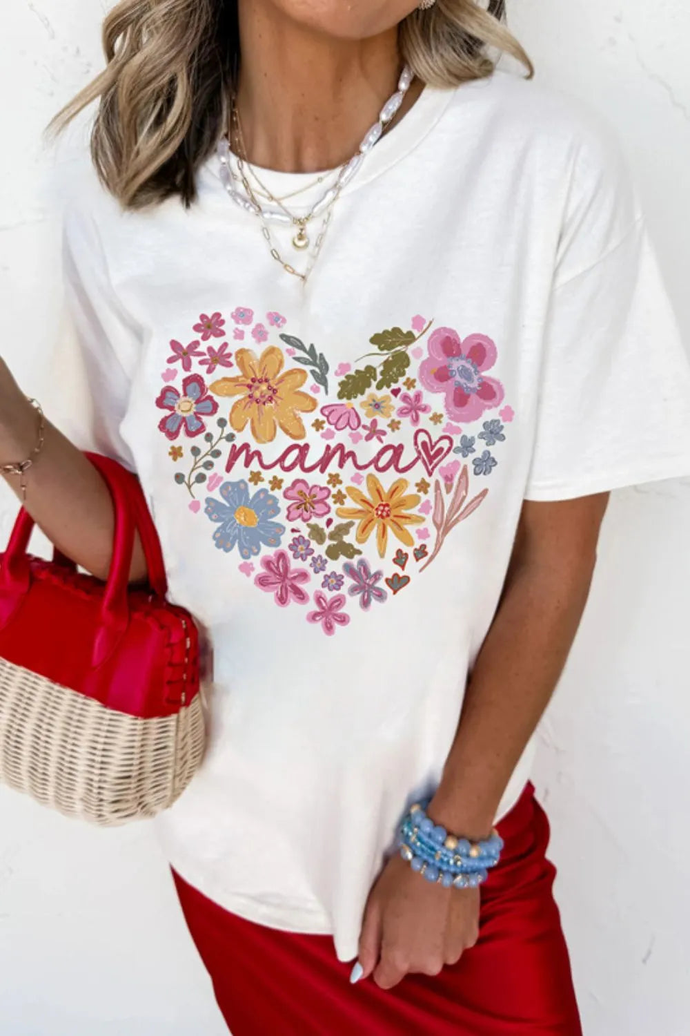T-shirt MAMA Flower Heart Cotton Blend Graphic Top White Tee 5b15f91c-53ca-41d2-aa68-f5befbd48e48-Max-Origin Trendsi