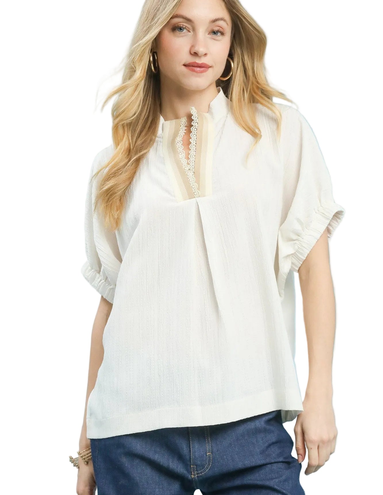 Umgee Textured V-Neck Blouse