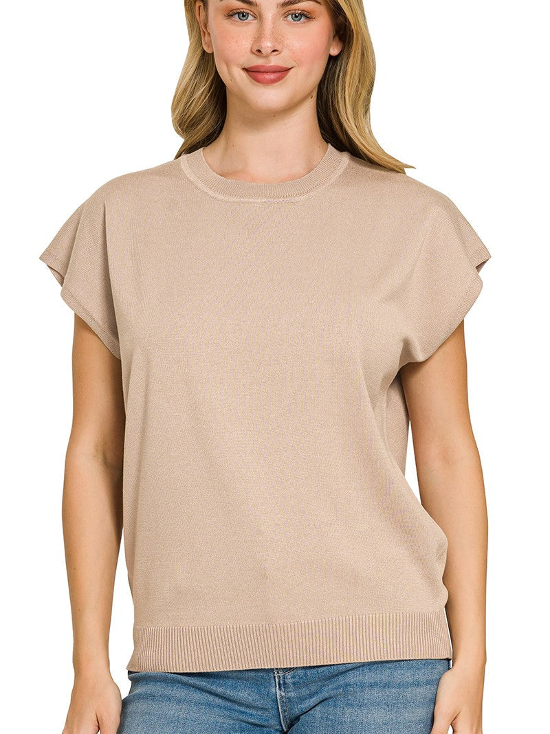 Zenana Viscose Round-Neck Short Sleeve Sweater