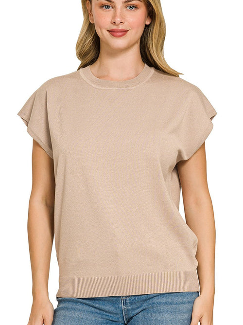Zenana Viscose Round-Neck Short Sleeve Sweater