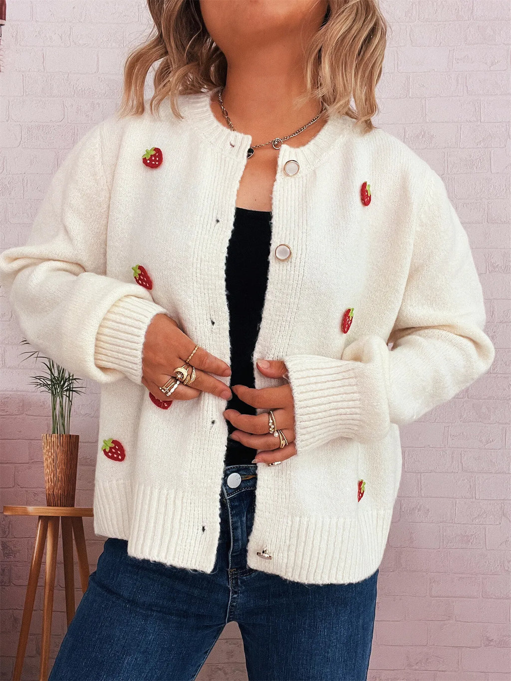 Women's Cardigan Strawberry Button Up Long Sleeve Soft Knit 5b22d48188074ee1977dd68f02326eb2-Max-Origin Trendsi