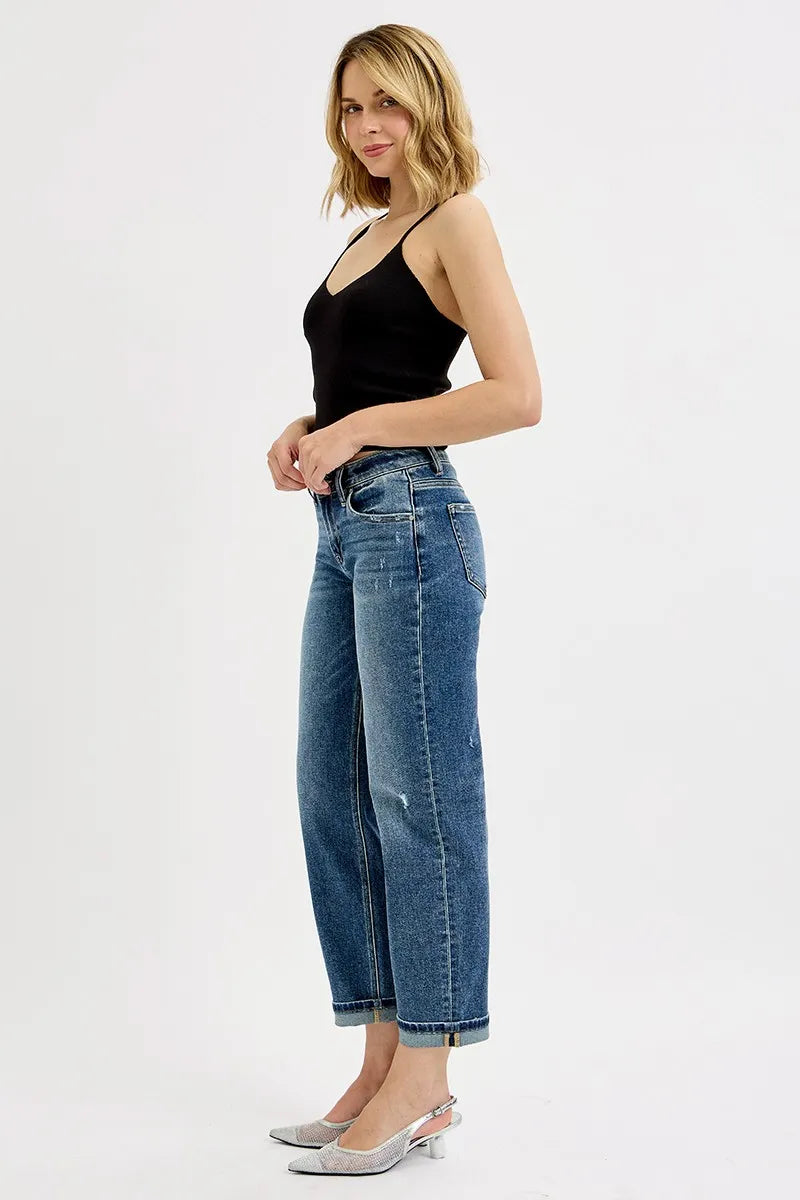 RISEN Boyfriend JeansWomen's Low Rise Cropped Dark Wash Denim Pants 5b543eb77ef64414855b044cb69110ba-Max-Origin Trendsi