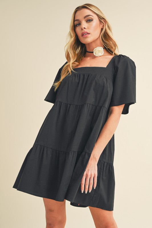 Aemi + Co Mini Dress Black Ruffle Square Neck Half Sleeve Tiered 5b5b2b98-569e-4de1-a234-359d68a34b87-Max Trendsi