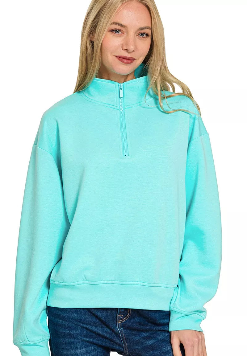 Zenana Scuba Half Zip Pullover Sweatshirt