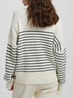 Women Striped Sweater Half Zip High Neck Long Sleeve Soft Knit Pullover 5b67a1f3-e7b7-4622-b023-7a2b299544e5-Max Trendsi