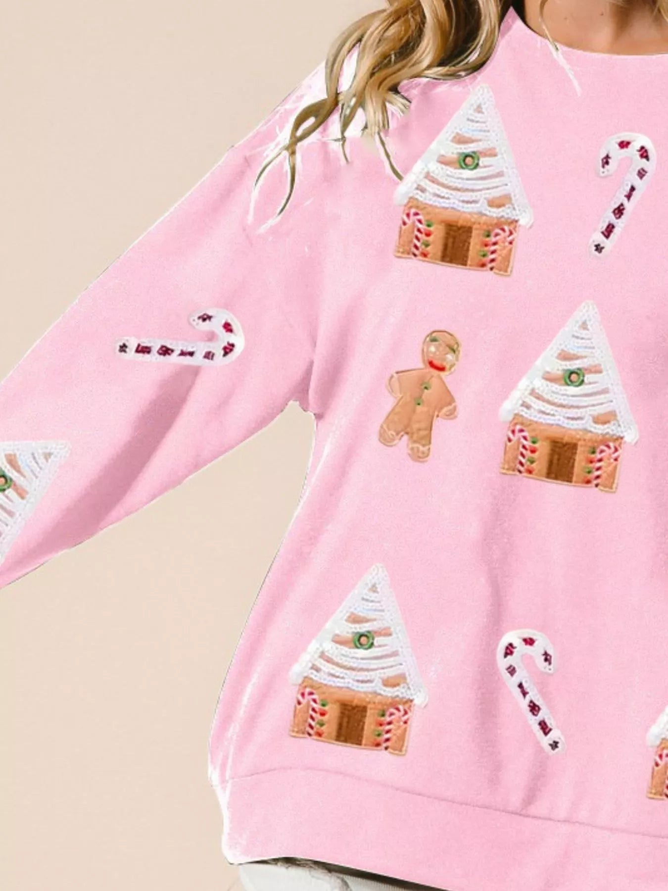 Christmas Women's Sweatshirt Gingerbread House Sequin Pullover 5b74876a-8c24-4101-af3f-dfe8c1264312-Max-Origin Trendsi