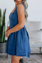Denim Skater Dress V-Back Bow Tied Halter Empire Waist 5b7a3512-a031-4231-848b-27995386f575-Max-Origin Trendsi