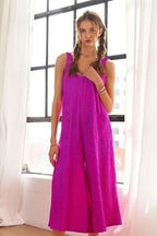 ADORA Jumpsuit Cerise Textured Wide-Leg Strappy Pocketed Overall Cerise 5b7c653b-d60d-4114-8d95-6a8938137465-Min Trendsi