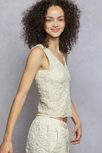 POL Textured Tank Top Cream Floral Knit V-Neck with Lace Trim Blouse 5b7f902e-c982-4227-8713-b43e072918ba-Max-Origin Trendsi