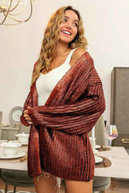 BiBi Metallic Knit V-neck Open Sweater Cardigan