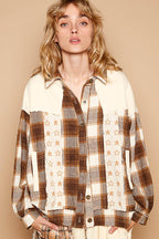 POL Plaid & Star Patchwork Jacket Women Contrast Long Sleeve Shacket 5b850266-cee5-43bc-bc2b-f7ae04eb7128-Max Trendsi